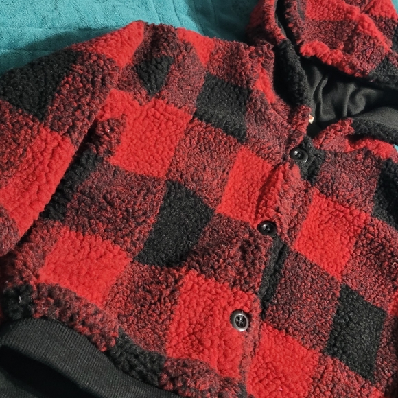 Buffalo Plaid Checkered Sherpa Button Up Jacket, 24 Months Unisex - Picture 3 of 7